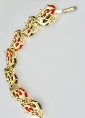 mid century jelly lucite goldtone leaves bracelet earring set orange green & ab