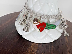 Vintage Charm Bracelet 1980s Style with 18 charms. 6.5″ 45.8 grams Sterling, GF