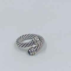 Vtg Sterling Silver Twisted Cable Wrap Ring Black Onyx Style Open Bypass…