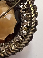 Vintage Austria Golden Brown Dark Amber Filigree Gold Tone Pin Brooch Bent Edge