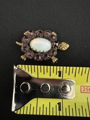 Antique Victorian Turtle Pin With Garnet Opaline Glass Gold Tone C Clasp 1” Cute