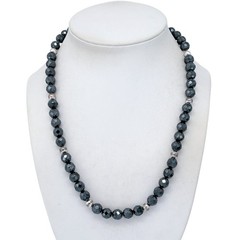 Vintage Hematite Sterling Silver 925 Beaded Necklace 16″-18.5″