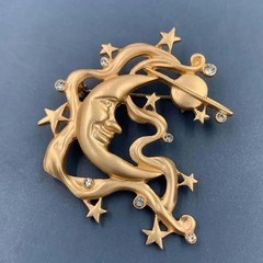 Vintage Art Nouveau Style Man in the Moon Stars Brooch Pin – UK Seller