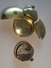 Vintage watch pendant, gold tone, Ladybug, Cycle