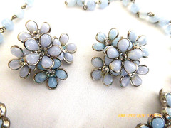 VINTAGE CORO BABY BLUE LUCITE FLOWER CLUSTER NECKLACE and EARRINGS SET