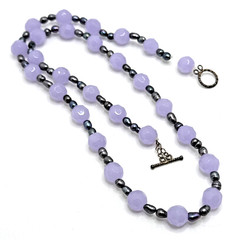 Genuine Baroque Pearl Purple Faceted Glass Bead Necklace 925 Sterling Silver 23″