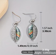 Leaf Shaped Dangle Earrings 925 Sterling Silver On Healing Zinc Aligned Chakra