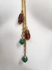 VTG Long Gold Tone Faux Agate & Chrysophase Beads Convertable Lariat Necklace
