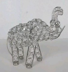 Elaborate Glass Embellished White Crystal Tone Elephant Statue