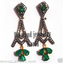 Vintage 1.03ctw Rose Cut Diamond Emerald Studded Silver Gorgeous Earring Jewelry