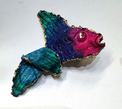 Fish Earrings Hand Painted Signed Melange Very Light Weight for Pierced Ears
