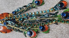 VINTAGE “LUNCH AT THE RITZ” RHINESTONE PEACOCK BIRD DANGLE CLIP ON EARRINGS