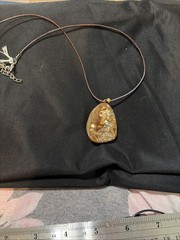 Agate Necklace Vintage Gold Tone with 18 Leather Cord