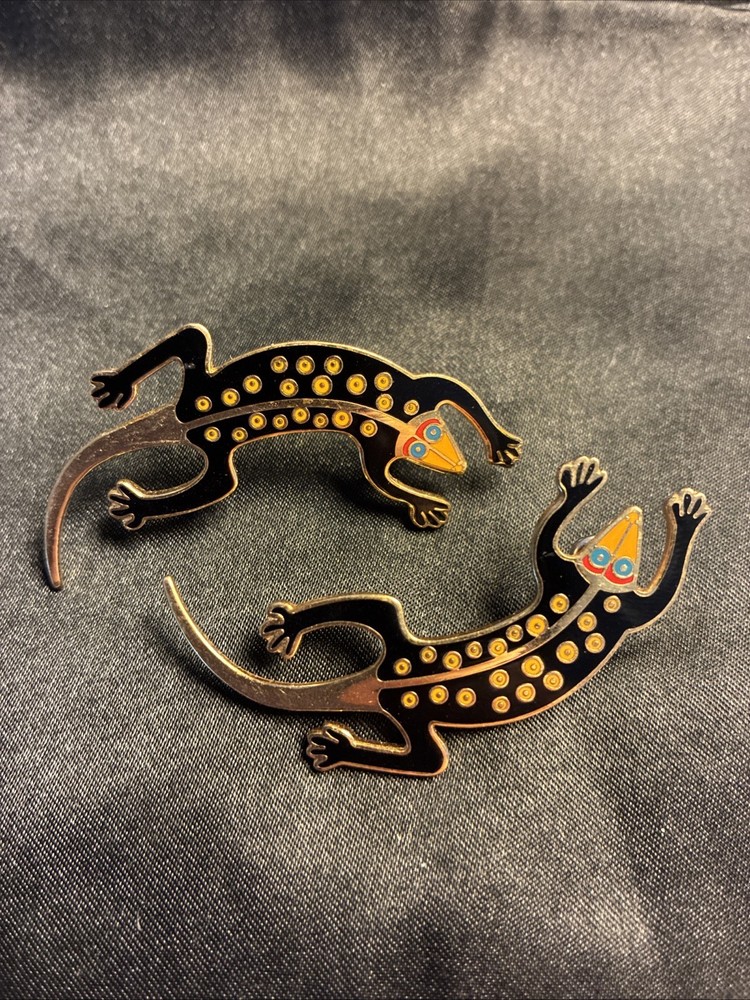Laurel Burch Lizard Black Stud Enamel Earrings