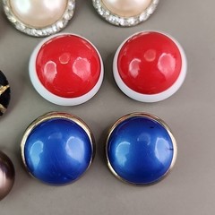Vintage Round Clip On Earrings Lot of 7 Red White Blue Brown Acrylic Resin