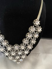 Vintage ALDO Drop “V” Rhinestone Necklace Silver Tone Snake Chain STATEMENT BIB