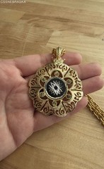 Vintage HMS Madeira Creations Gold Tone Filigree Star Intaglio Pendant Necklace