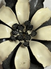 Vintage Large Enamel Black And White Flower Brooch Pin