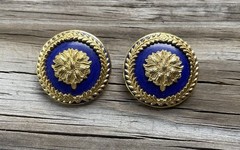 Vintage MMA Earrings Gold Tone Blue Enamel Statement 1989 80s 1980s Unique Gift