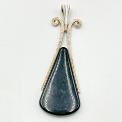 Vintage Avon Mid-Century Modern Silver Tone Black Onyx Style Teardrop Pendant
