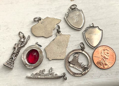 Vintage Enamel Sterling Charms USA STATE MAPS MILITARY USS ALABAMA MISS LIBERTY