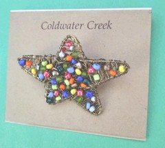 Vintage COLDWATER CREEK Wrapped Star Seed Beaded Brooch In Bronze Tone