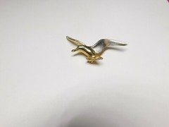 Silver Enamel Flying Seagull Gold Plated Pewter Metal Vintage