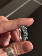 Vintage 1990s 925 Sterling Aquamarine Color Gemstone Hoop Earrings