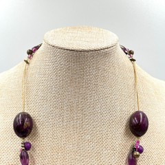 Vintage Style Purple Beaded Illusion Necklace Bronze Tone Boho Statement Fashion