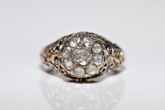 Antique Ottoman Circa 1900s 14k Gold Natural Rose Cut Diamond Enamel Ring