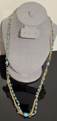 Vintage Hong Kong Necklace Multi Strand Turquoise Colored Beads Gold Tone Chains