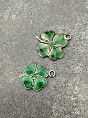 Two Vintage Sterling Silver Enamel Lucky Four Leaf Clover Charms Lois 2.5g