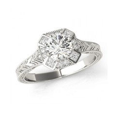 1 Ct White Round Cut Simulated Diamond Retro Art Deco Antique Ring In 925 Silver