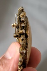 Vtg. Oval Agate Cabochon Brooch Pins Bezel Leaf Frame Silver & Gold Tone Set 2