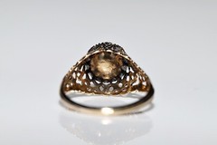 Antique Ottoman Circa 1900s 14k Gold Natural Rose Cut Diamond Enamel Ring