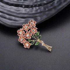 Women’s Pink Crystal Flower Bouquet Brooch Pin Gold Tone Rhinestone Floral Jewel