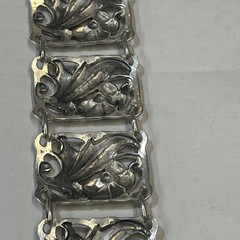 Vtg DANECRAFT Bracelet 925 Sterling 6 Panel Cut Out Floral Repousse 7.25 63.1 Gr