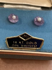 VTG Jems by JMS 14kt Gold Amethyst Flower Post Earring In Original Box
