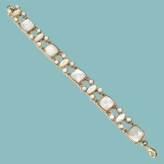 MONET Gold Tone Bracelet with Faux MOP Faceted Glass Cabochons 7″