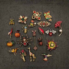 Antique French Enamel Brooch Pins Halloween Pumpkin Animal Plant Brooch Pin 1