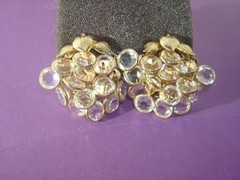 SWAROVSKI SWAN SET/LOT CLEAR CRYSTAL BEZEL NECKLACE 36″&EARRINGS,CLUSTER,DANGLE