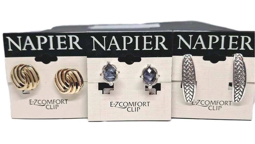 Napier Gray, Silver, Gold Tone Clip On Earrings For Women NEW