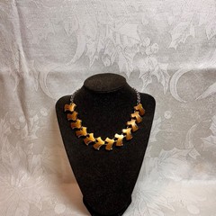 NECKLACE vintage thermoset lucky 7s golden brown silvertone metal hook unsigned
