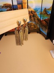 Vtg SARAH COVENTRY Signed Double Tassel Earrings Clip-On Gold Tone FREE $HIPPING