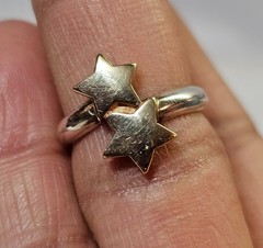 Sterling Silver & 14k Gold Woman Lady Fashion Ring W/ 2 Stars Sz 5″-3.31g-Tested