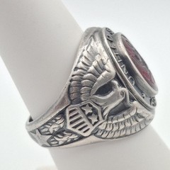 Vintage 925 Sterling Silver US Army Seal Red Intaglio Glass Signet Ring Size 7.5