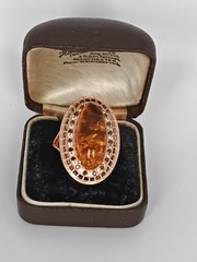 Vintage 1990-s 14 Ct Rolled Gold Amber Ring Size UK P 1/2 US 7 3/4 Hallmarked