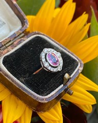Vintage Art Deco Pink Sapphire Ring Diamond Halo Engagement Ring 925