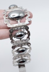 Vintage Mexican Sterling Silver Hematite Panel Link Statement Bracelet 925 53 gr