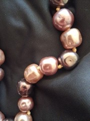 Vintage Glass Baroque Metallic Pearl Choker Hand Knotted 15″